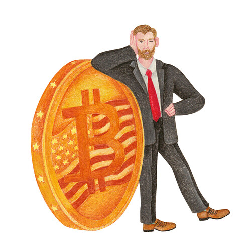 Illustration of Eric Trump with a Bitcoin